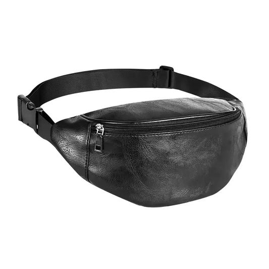 Sacoche Banane Noire Femme en cuir verni avec fermeture éclair.